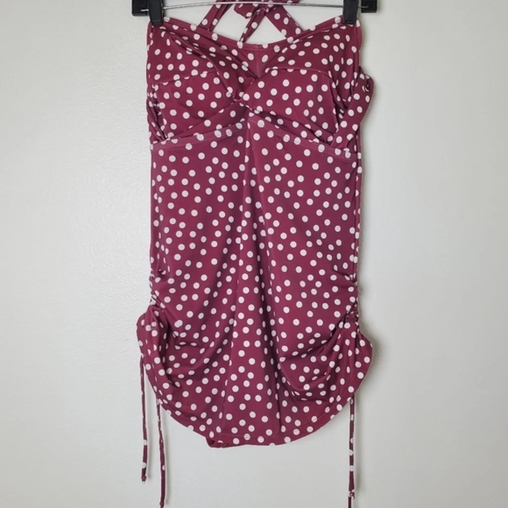 Swimsuits For All Women's Side Cinched Polka Dot Halter One‎ Piece Swimsuit
